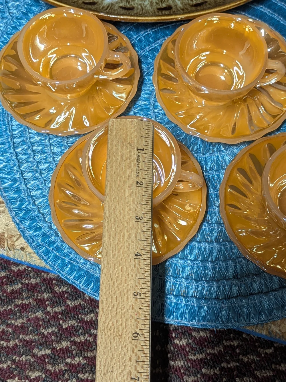 Vintage Peach Luster Glass Cup and Saucer Set - Vibrant Orange Home Dining